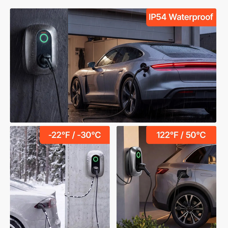 VEVOR 7 kW vienfāzes elektroautomobiļu uzlādes stacija ar Type 2 savienotāju, 230 V, 32 A, lietotnes attālināto vadību, LED indikatoru un IP54