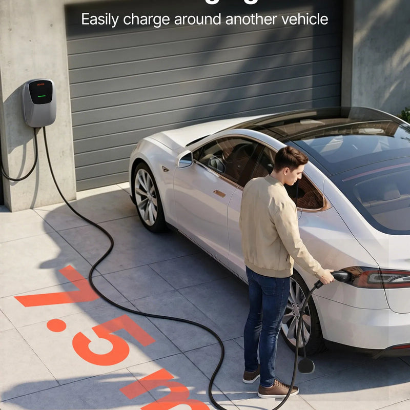 VEVOR 11 kW trīsfāžu elektroautomobiļu uzlādes stacija ar Type 2 savienotāju, 7,5 m kabeli, 400 V, 16 A, lietotnes attālināto vadību, LED indikatoru un IP65