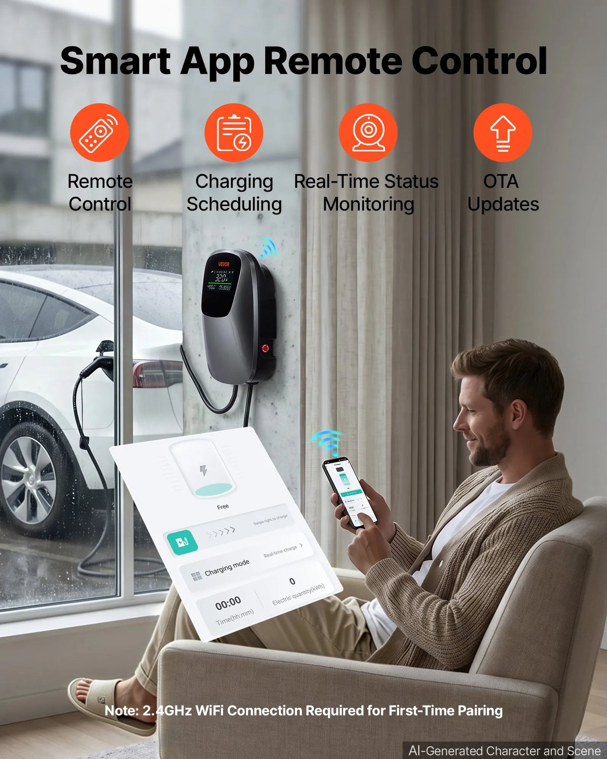 VEVOR 22 kW kolmefaasiline elektriautode laadimisjaam, millel on Type 2 pistik, CEE 32 A, 400 V, rakenduse kaudu juhtimine, digitaalne ekraan ja IP65 kaitseklass