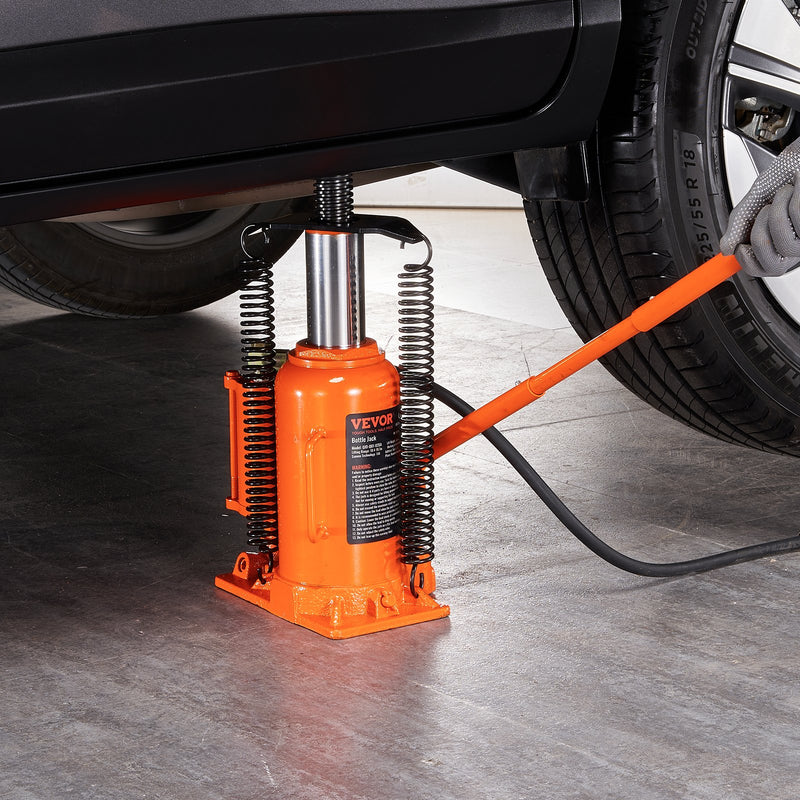 VEVOR pneimatiskais hidrauliskais pudeļdomkrats 20 t, 265-500 mm pacelšanas diapazons, ar rokturi un gaisa sūkni - automašīnām, kravas auto, kemperiem un industriālai lietošanai