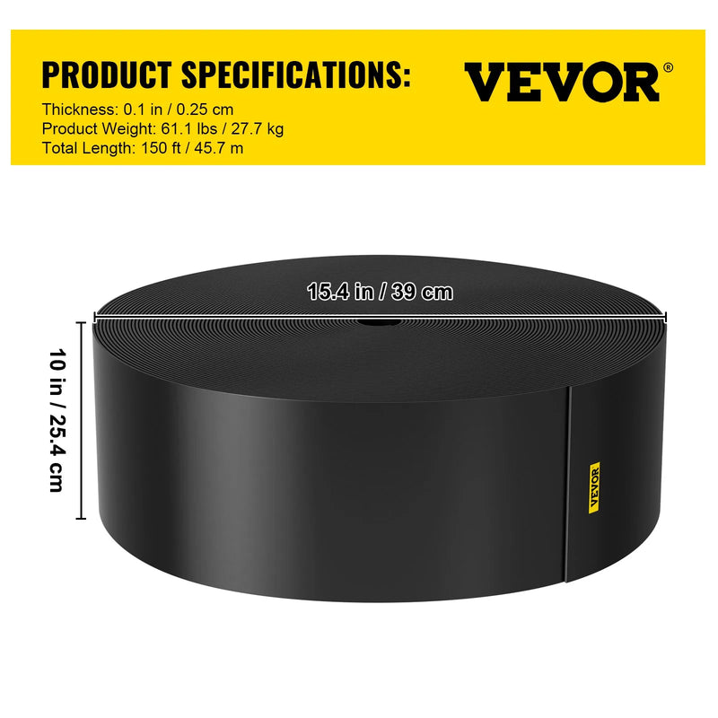 VEVOR ainavu apmale, 254 mm augstums, 45,7 m kopējais garums, pārstrādāta HDPE spirālveida terases mala, lokāma dārza un zāliena apmale ainavu veidošanai, pagalmam un dārzam, aizsardzībai pret nezāļu izplatīšanos, melna - ZEMLETES.LV