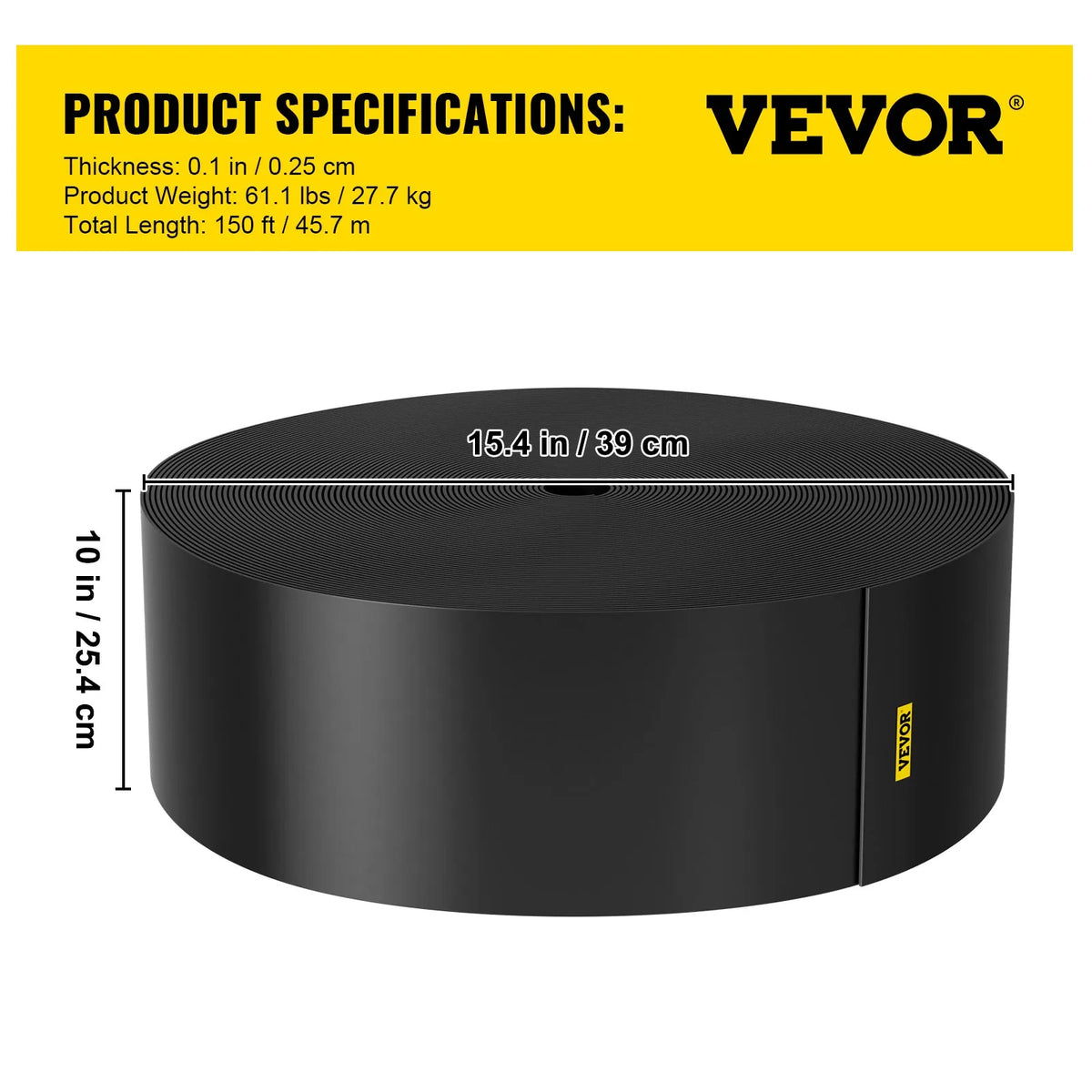 VEVOR ainavu apmale, 254 mm augstums, 45,7 m kopējais garums, pārstrādāta HDPE spirālveida terases mala, lokāma dārza un zāliena apmale ainavu veidošanai, pagalmam un dārzam, aizsardzībai pret nezāļu izplatīšanos, melna - ZEMLETES.LV