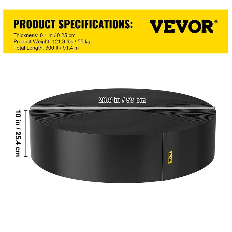 VEVOR dārza apmale 91,4 m garums, 25,4 cm dziļums, pārstrādāta HDPE elastīga dārza apmales lenta ainavu veidošanai, zālienam, dārzam un pagalmam, aizsardzībai pret nezāļu un sakņu izplatīšanos, melna - ZEMLETES.LV