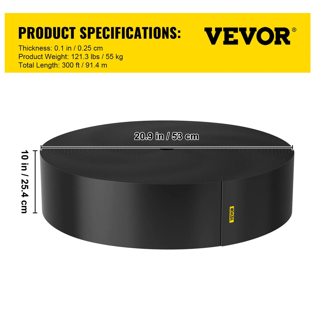 VEVOR dārza apmale 91,4 m garums, 25,4 cm dziļums, pārstrādāta HDPE elastīga dārza apmales lenta ainavu veidošanai, zālienam, dārzam un pagalmam, aizsardzībai pret nezāļu un sakņu izplatīšanos, melna - ZEMLETES.LV