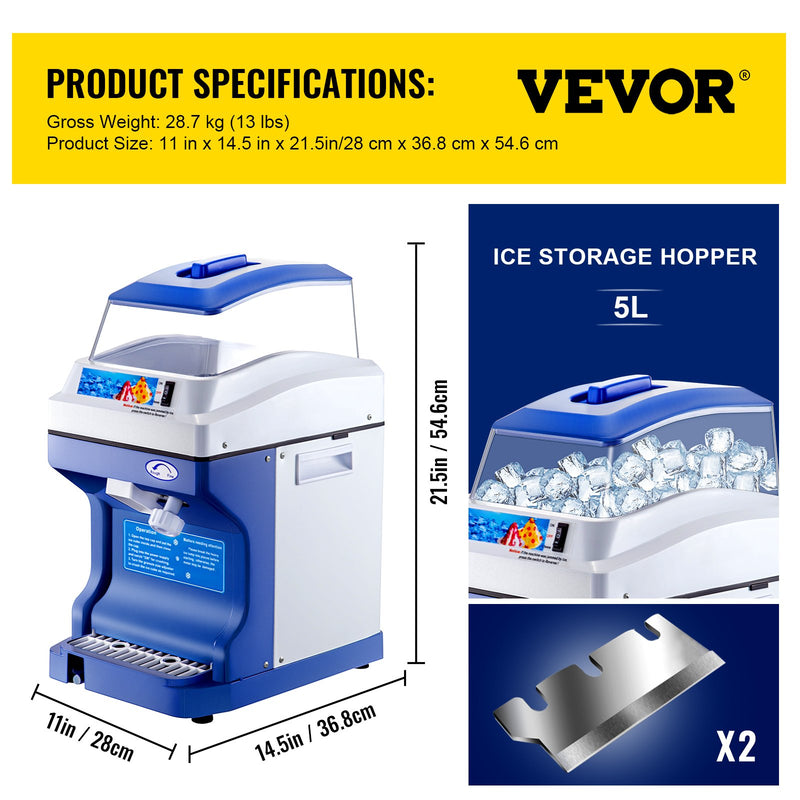 VEVOR Komerciālais ledus skuļotājs, 200 kg/stundā, 5 kg tvertne, 300W, 320 RPM