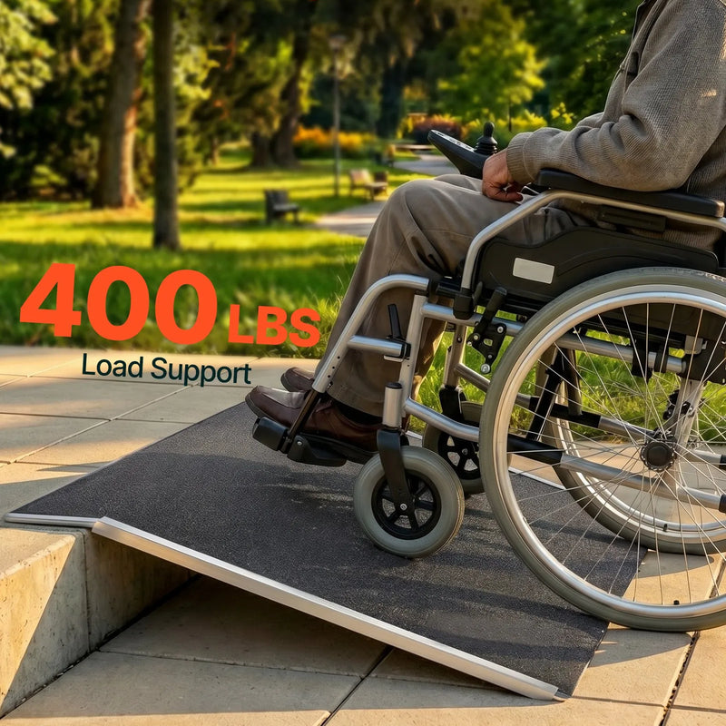 VEVOR alumīnija sliekšņa rampa ratiņkrēsliem 810 × 390 mm, līdz 181 kg, neslīdoša uzbrauktuve durvju sliekšņiem, pakāpieniem un apmalēm