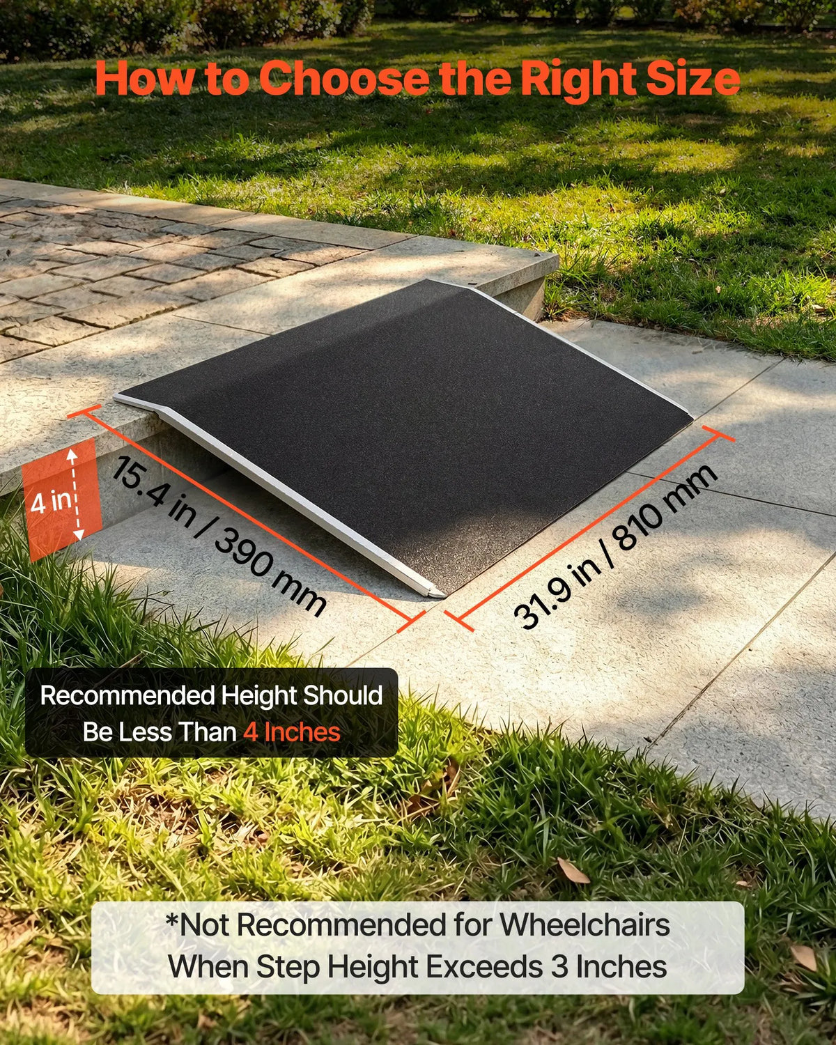 VEVOR Aluminium Threshold Ramp for Wheelchairs 81 × 39 cm, Up to 181 kg, Non-Slip