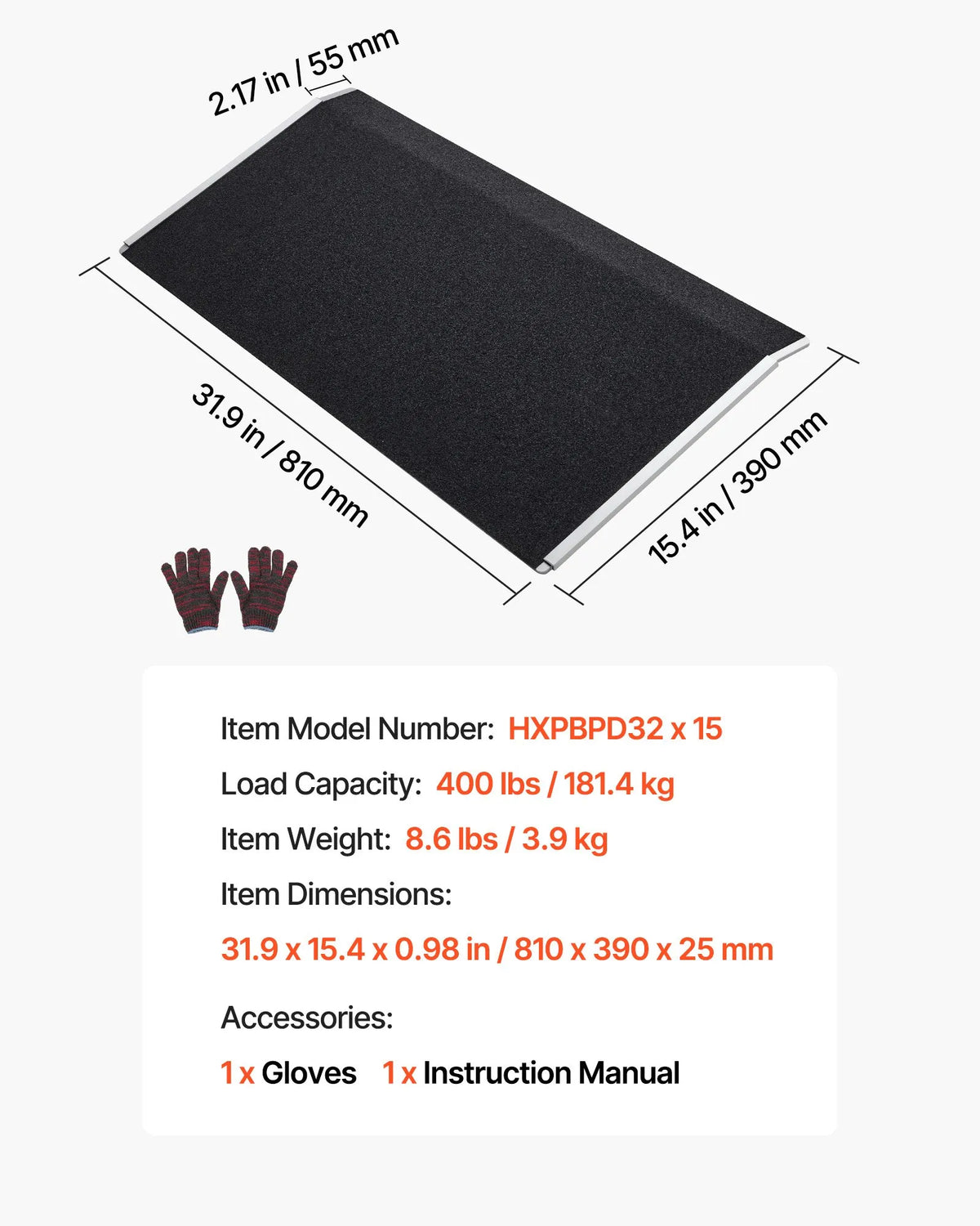 VEVOR Aluminium Threshold Ramp for Wheelchairs 81 × 39 cm, Up to 181 kg, Non-Slip