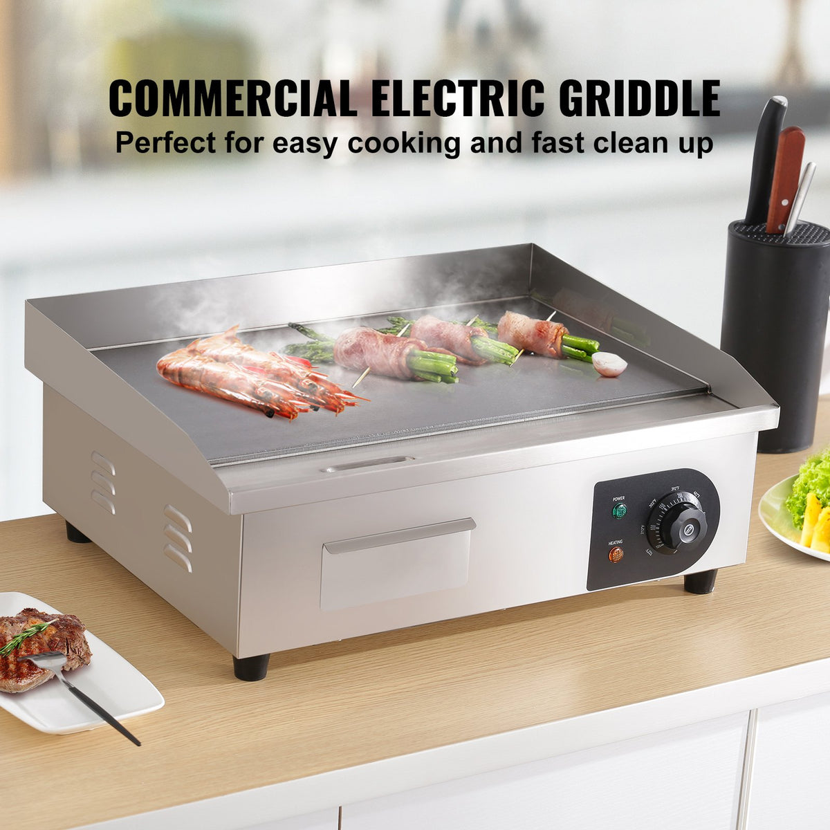 VEVOR Electric Griddle Plate 3000 W, 53 cm Flat Surface, Countertop