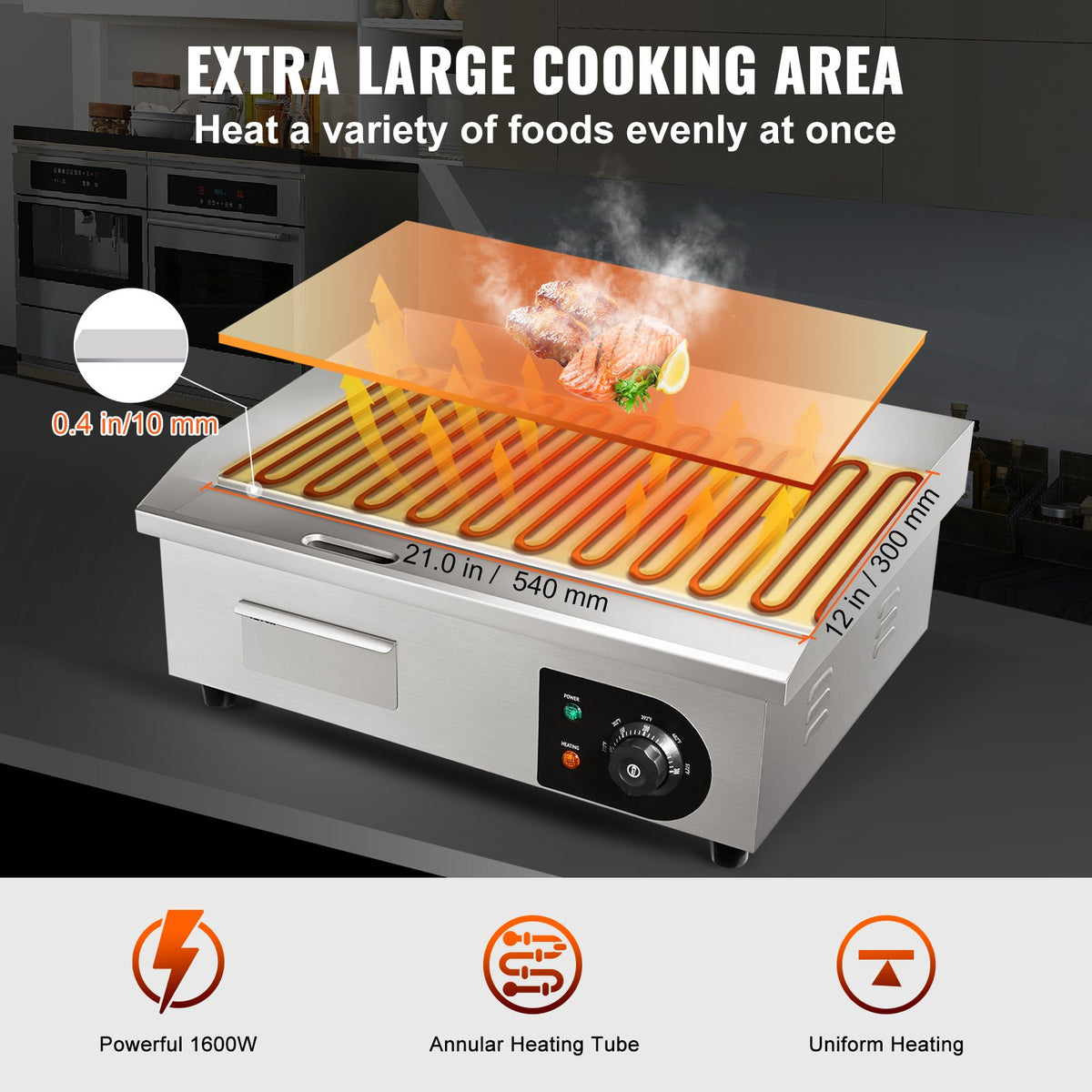 VEVOR Electric Griddle Plate 3000 W, 53 cm Flat Surface, Countertop