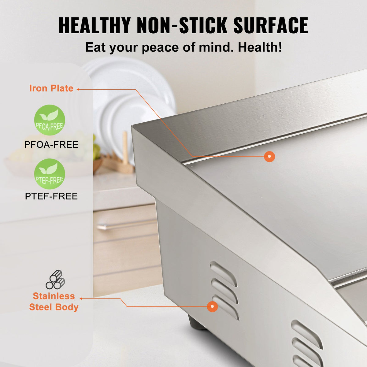 VEVOR Electric Griddle Plate 3000 W, 53 cm Flat Surface, Countertop