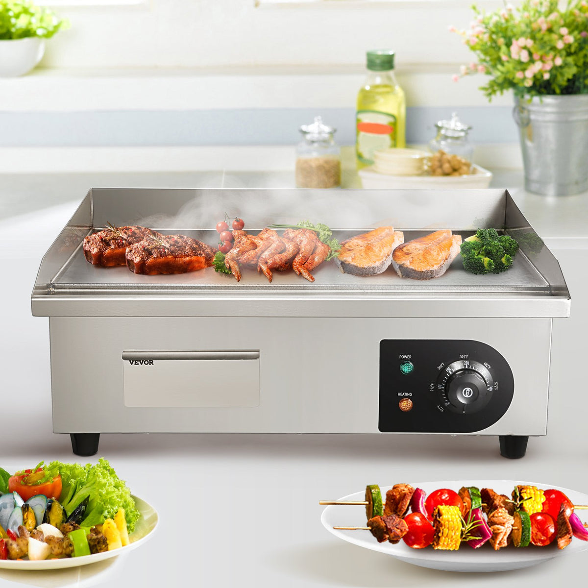 VEVOR Electric Griddle Plate 3000 W, 53 cm Flat Surface, Countertop