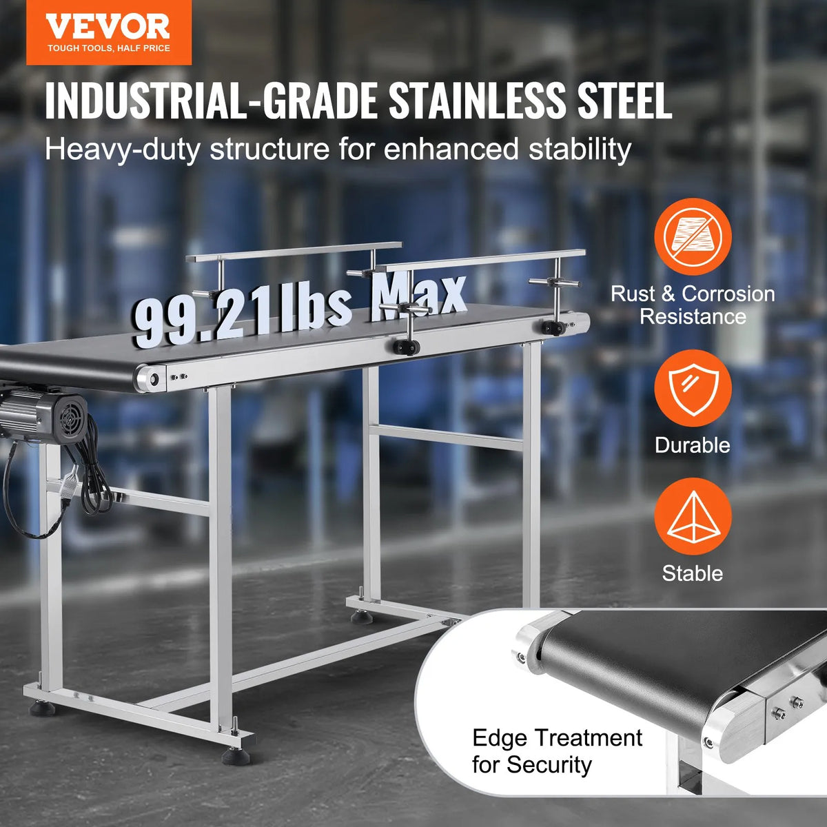 VEVOR Belt Conveyor with Variable Speed, 1500 × 400 mm Conveyor Table, Motorised Stainless Steel PVC Belt Conveyor for Marking and Ink Printing Equipment with Antistatic Belt and Dual Guard Rails