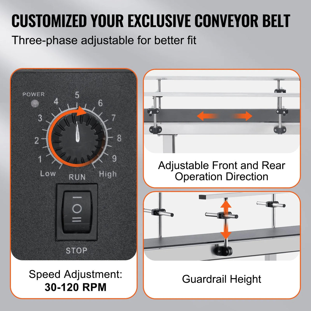 VEVOR Belt Conveyor with Variable Speed, 1500 × 400 mm Conveyor Table, Motorised Stainless Steel PVC Belt Conveyor for Marking and Ink Printing Equipment with Antistatic Belt and Dual Guard Rails