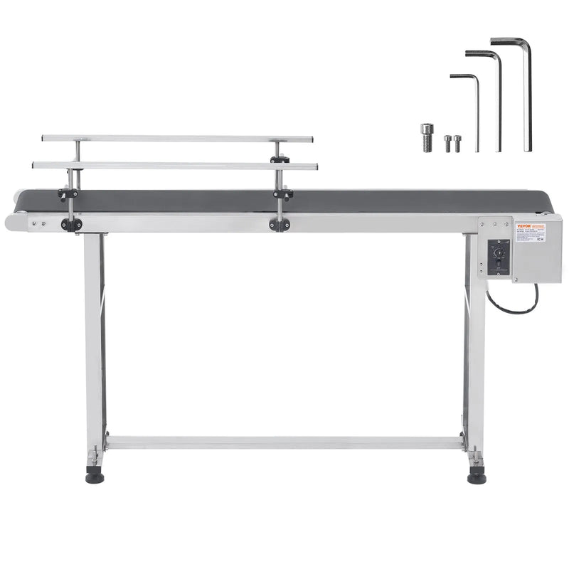 VEVOR lentes konveijers ar regulējamu ātrumu, 1500 × 400 mm konveijera galds, motorizēts nerūsējošā tērauda PVC lentes konveijers marķēšanas un tintes drukas iekārtām ar antistatisku lenti un dubultām aizsargmalām