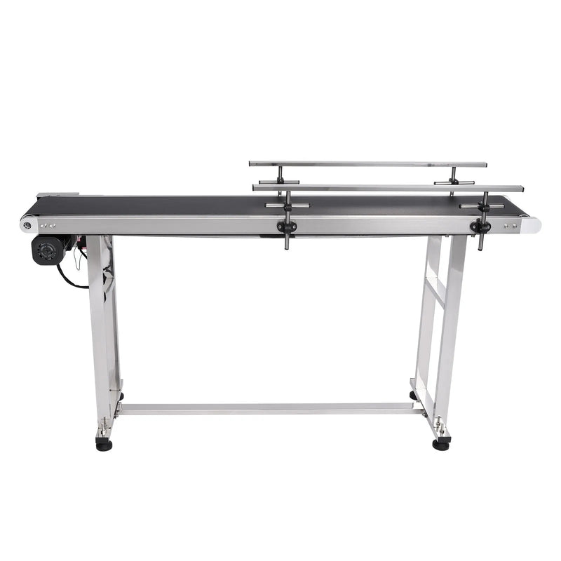 VEVOR lentes konveijers 150 × 20 cm ar regulējamu ātrumu, motorizēts nerūsējošā tērauda transportieris ar antistatisku PVC lenti un dubultām aizsargmalām marķēšanas darbiem