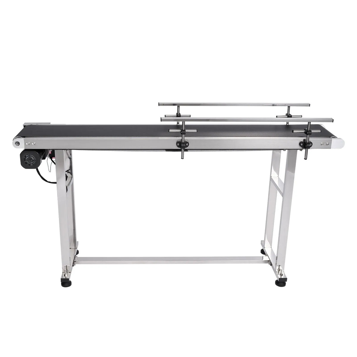 VEVOR lentes konveijers 150 × 20 cm ar regulējamu ātrumu, motorizēts nerūsējošā tērauda transportieris ar antistatisku PVC lenti un dubultām aizsargmalām marķēšanas darbiem