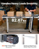 VEVOR lentes konveijers 150 × 20 cm ar regulējamu ātrumu, motorizēts nerūsējošā tērauda transportieris ar antistatisku PVC lenti un dubultām aizsargmalām marķēšanas darbiem