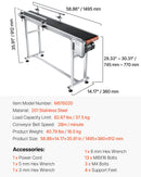 VEVOR lentes konveijers 150 × 20 cm ar regulējamu ātrumu, motorizēts nerūsējošā tērauda transportieris ar antistatisku PVC lenti un dubultām aizsargmalām marķēšanas darbiem