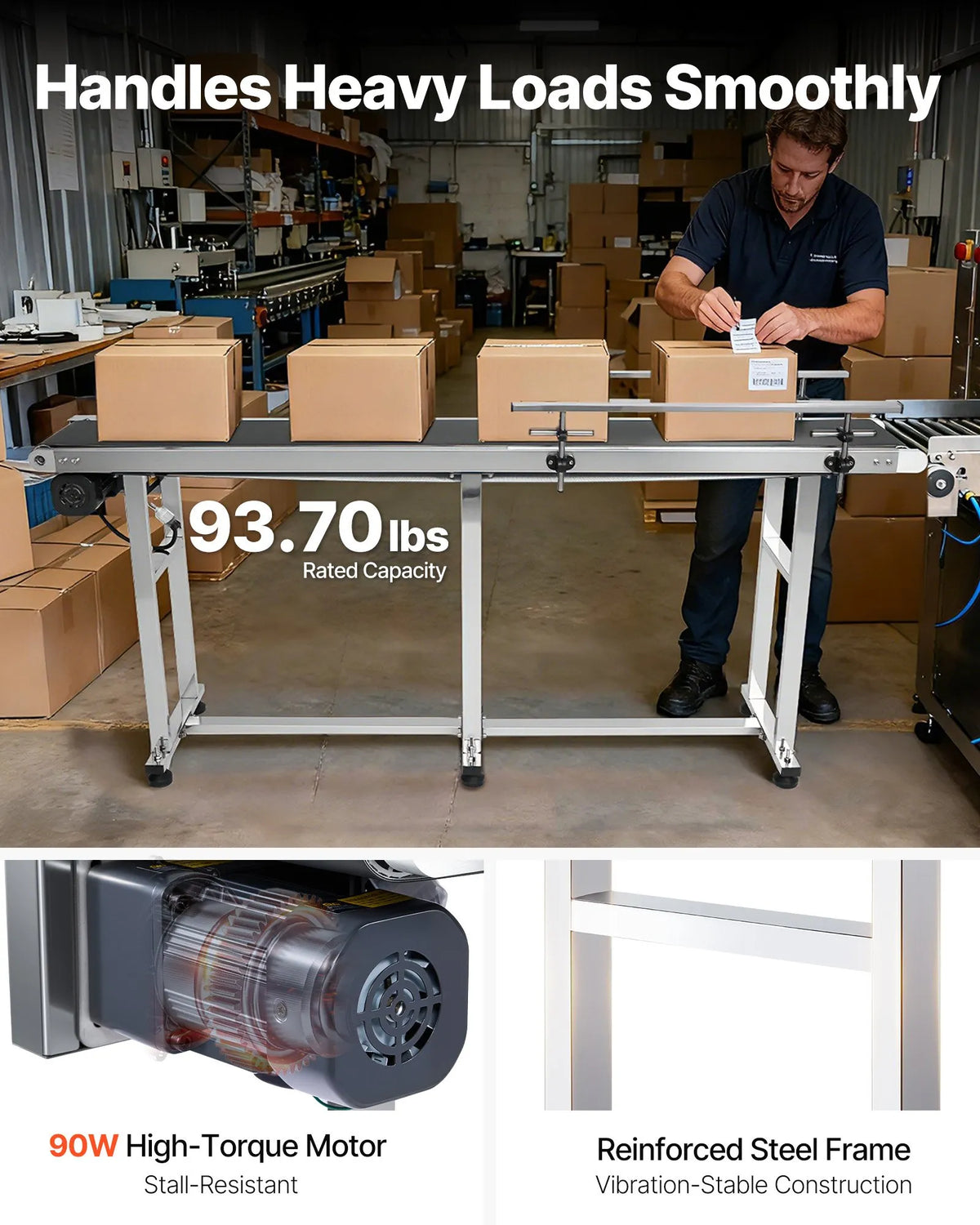 VEVOR Belt Conveyor with Variable Speed, 1800 × 200 mm Conveyor Table, Motorised Stainless Steel PVC Belt Conveyor for Marking and Ink Printing Equipment with Antistatic Belt and Dual Guard Rails