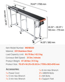 VEVOR lentes konveijers ar regulējamu ātrumu, 1800 × 200 mm konveijera galds, motorizēts nerūsējošā tērauda PVC lentes konveijers marķēšanas un tintes drukas iekārtām ar antistatisku lenti un dubultām aizsargmalām
