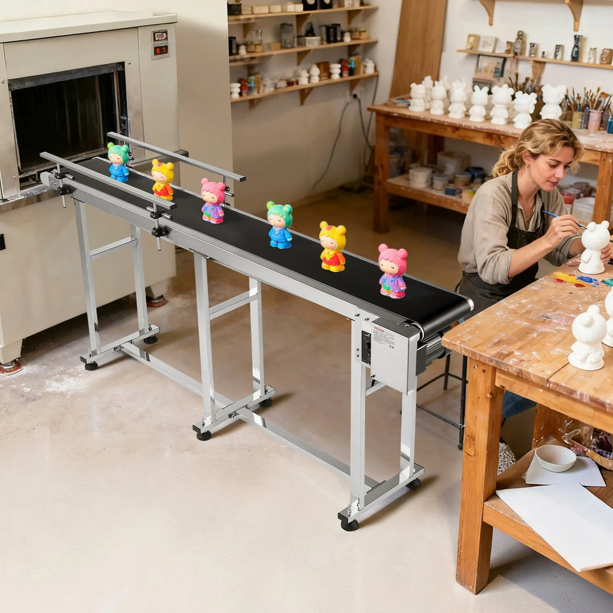 VEVOR Belt Conveyor with Variable Speed, 1800 × 200 mm Conveyor Table, Motorised Stainless Steel PVC Belt Conveyor for Marking and Ink Printing Equipment with Antistatic Belt and Dual Guard Rails