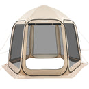 VEVOR sietveida lapene-telts, 303 × 265 × 230 cm, uznirstoša siettelts 4–8 personām, pārnēsājama nojume ar sieta sāniem, zemes mietiņiem un pārnēsāšanas somu, piemērota dārzam, terasei un āra aktivitātēm, bēša