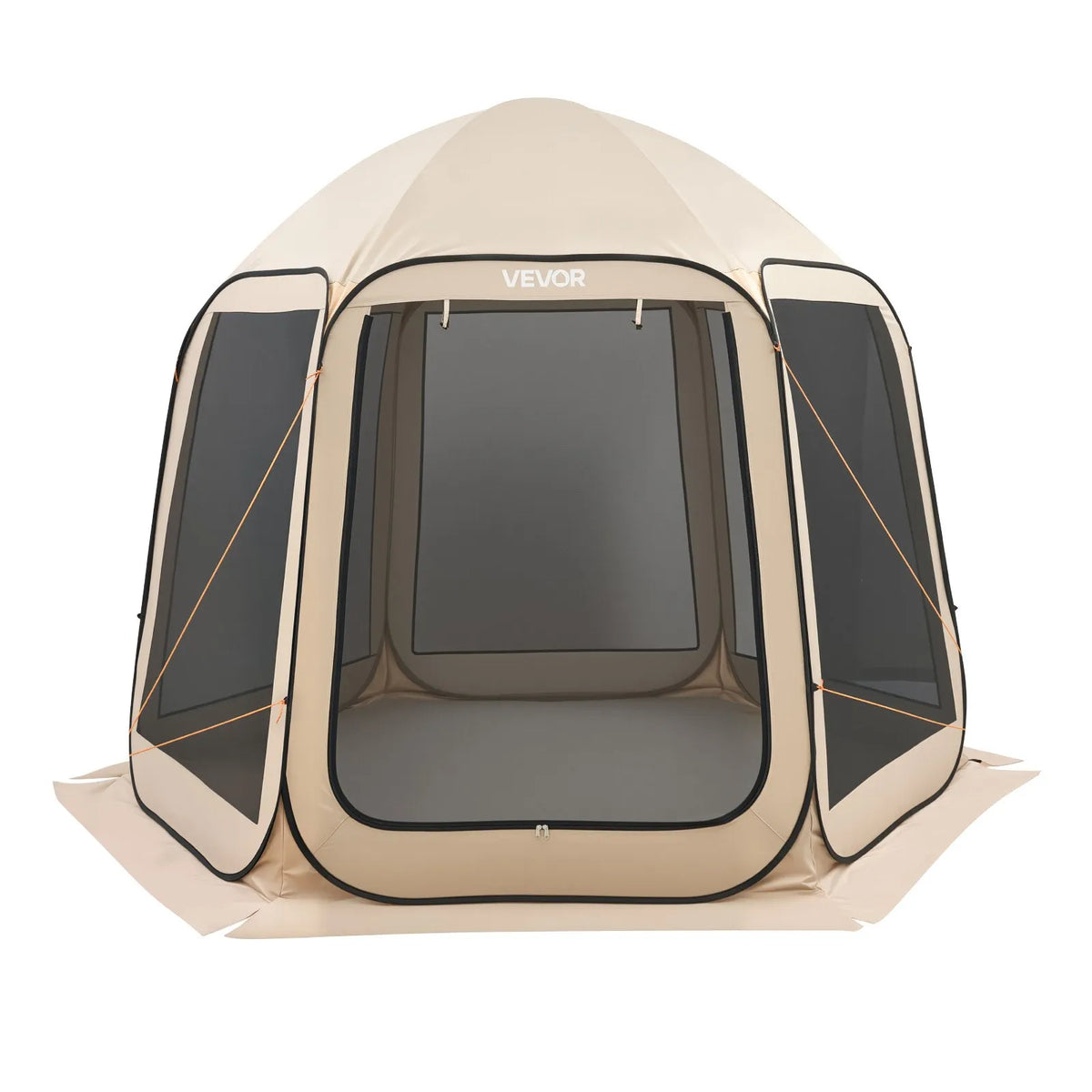 VEVOR Mesh Pop-Up Tent, 303 × 265 × 230 cm, Instant Screen Tent for 4–8 People, Portable Canopy with Mesh Sides, Ground Stakes and Carry Bag, Suitable for Garden, Patio and Outdoor Activities, Beige