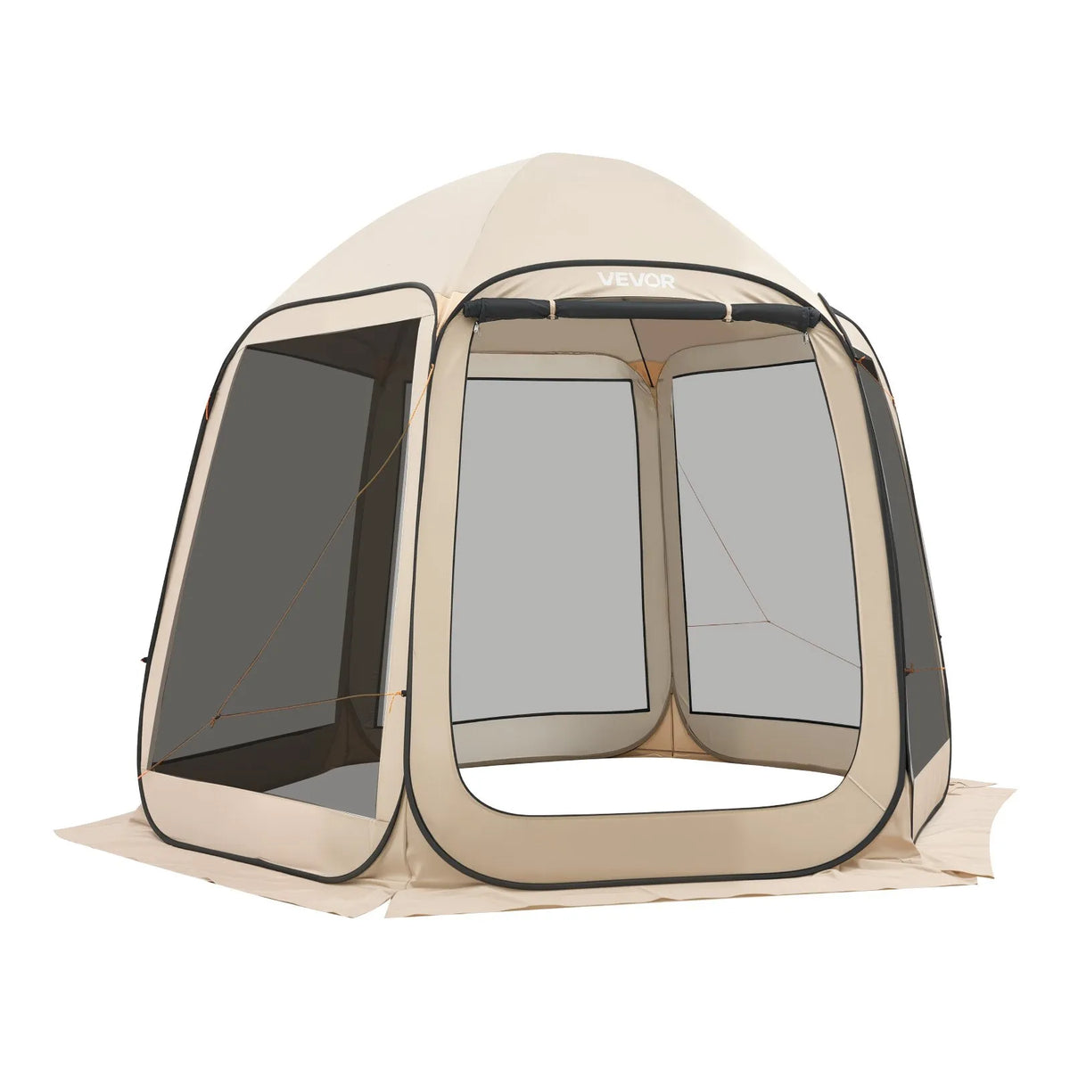 VEVOR Mesh Pop-Up Tent, 303 × 265 × 230 cm, Instant Screen Tent for 4–8 People, Portable Canopy with Mesh Sides, Ground Stakes and Carry Bag, Suitable for Garden, Patio and Outdoor Activities, Beige