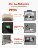 VEVOR sietveida lapene-telts, 450 × 425 × 245 cm, uznirstoša siettelts 12–15 personām, pārnēsājama nojume ar sieta sāniem, zemes mietiņiem un pārnēsāšanas somu, piemērota dārzam, terasei un āra aktivitātēm, bēša