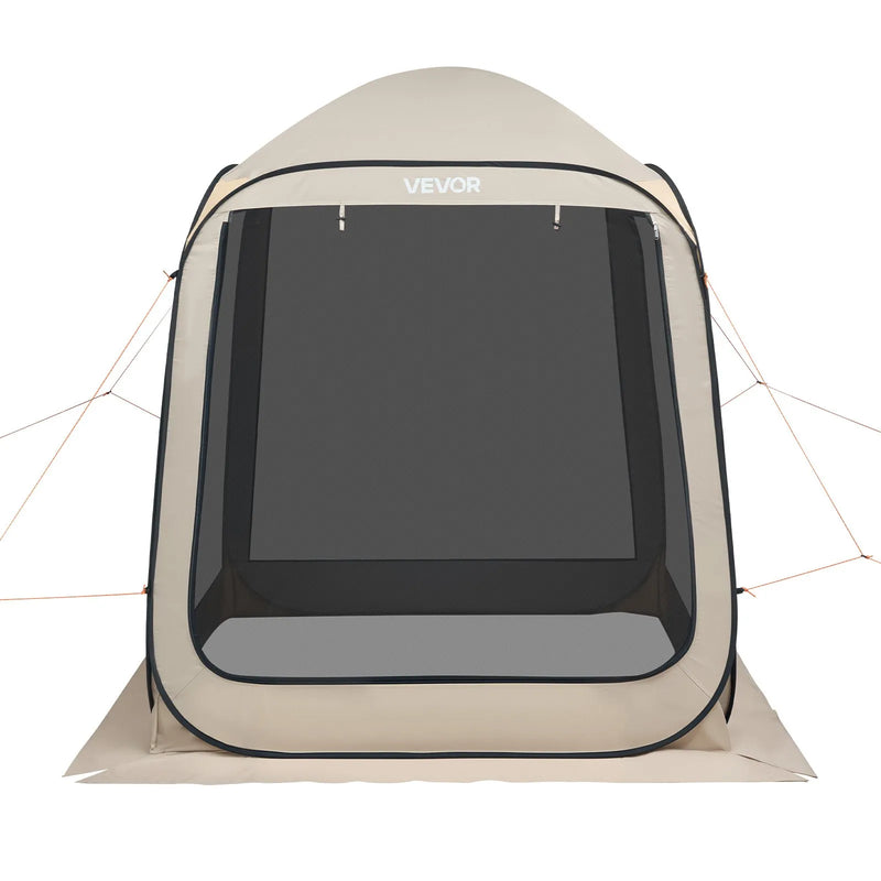 VEVOR sietveida lapene-telts, 183 × 183 × 220 cm, uznirstoša siettelts 4–6 personām, pārnēsājama nojume ar sieta sāniem, zemes mietiņiem un pārnēsāšanas somu, piemērota dārzam, terasei un āra aktivitātēm, bēša