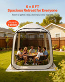 VEVOR sietveida lapene-telts, 183 × 183 × 220 cm, uznirstoša siettelts 4–6 personām, pārnēsājama nojume ar sieta sāniem, zemes mietiņiem un pārnēsāšanas somu, piemērota dārzam, terasei un āra aktivitātēm, bēša