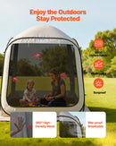 VEVOR sietveida lapene-telts, 183 × 183 × 220 cm, uznirstoša siettelts 4–6 personām, pārnēsājama nojume ar sieta sāniem, zemes mietiņiem un pārnēsāšanas somu, piemērota dārzam, terasei un āra aktivitātēm, bēša