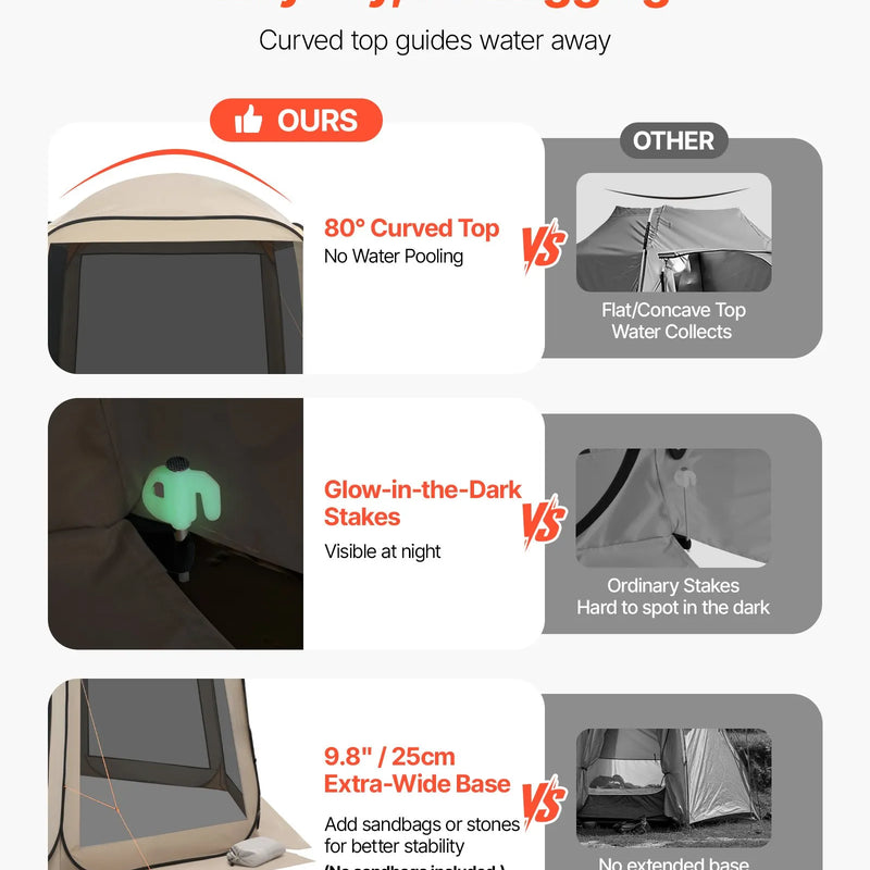 VEVOR sietveida lapene-telts, 303 × 265 × 230 cm, uznirstoša ekrāna telts 4–8 personām ar pagarinātu nojumīti, pārnēsājama nojume ar sieta sāniem un pārnēsāšanas somu, piemērota terasei un āra aktivitātēm, bēša