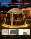 VEVOR sietveida lapene-telts, 303 × 265 × 230 cm, uznirstoša ekrāna telts 4–8 personām ar pagarinātu nojumīti, pārnēsājama nojume ar sieta sāniem un pārnēsāšanas somu, piemērota terasei un āra aktivitātēm, bēša