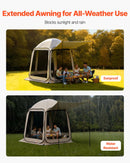 VEVOR sietveida lapene-telts, 303 × 265 × 230 cm, uznirstoša ekrāna telts 4–8 personām ar pagarinātu nojumīti, pārnēsājama nojume ar sieta sāniem un pārnēsāšanas somu, piemērota terasei un āra aktivitātēm, bēša