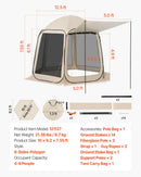 VEVOR sietveida lapene-telts, 303 × 265 × 230 cm, uznirstoša ekrāna telts 4–8 personām ar pagarinātu nojumīti, pārnēsājama nojume ar sieta sāniem un pārnēsāšanas somu, piemērota terasei un āra aktivitātēm, bēša