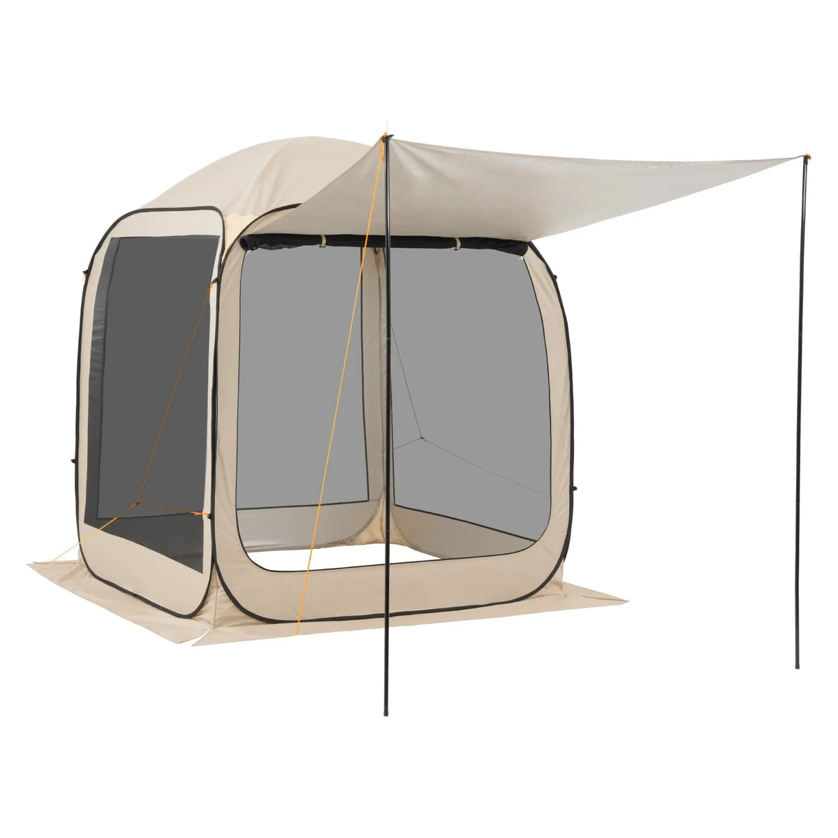 VEVOR sietveida lapene-telts, 183 × 183 × 220 cm, uznirstoša siettelts 4-6 personām ar pagarinātu nojumīti, pārnēsājama nojume ar sieta sāniem un pārnēsāšanas somu, piemērota terasei un āra aktivitātēm, bēša