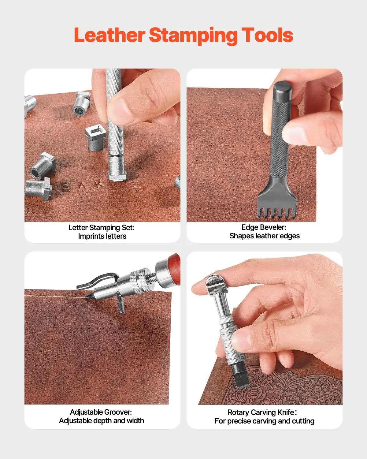 VEVOR Leather Working Tool Set, 61 Pieces, with Portable Canvas Storage Bag, Engraving, Punching, Stitching, Stamping and Sanding Tools for Beginners, DIY Enthusiasts and Professionals