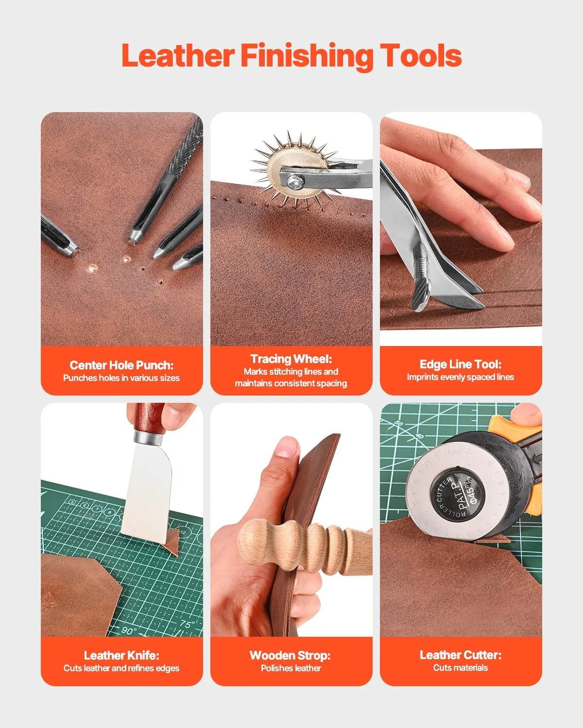 VEVOR Leather Working Tool Set, 61 Pieces, with Portable Canvas Storage Bag, Engraving, Punching, Stitching, Stamping and Sanding Tools for Beginners, DIY Enthusiasts and Professionals