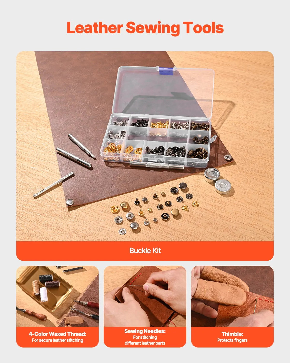 VEVOR Leather Working Tool Set, 61 Pieces, with Portable Canvas Storage Bag, Engraving, Punching, Stitching, Stamping and Sanding Tools for Beginners, DIY Enthusiasts and Professionals