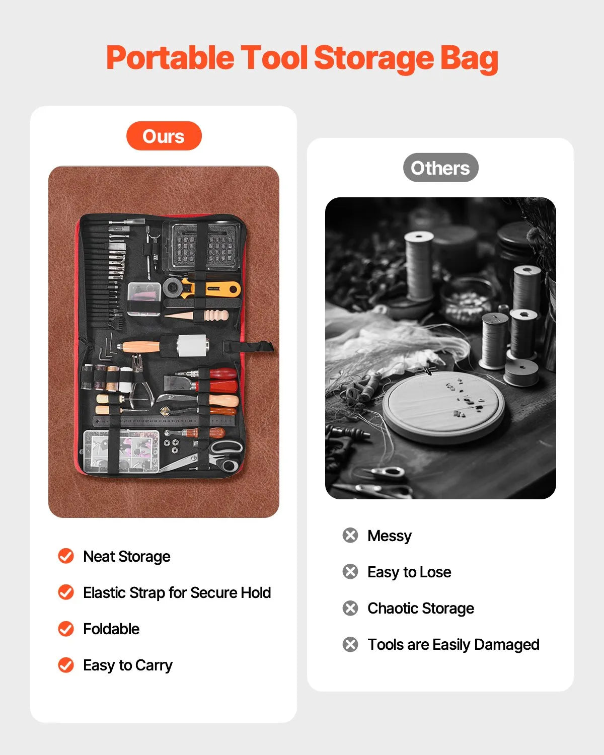 VEVOR Leather Working Tool Set, 61 Pieces, with Portable Canvas Storage Bag, Engraving, Punching, Stitching, Stamping and Sanding Tools for Beginners, DIY Enthusiasts and Professionals