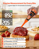 VEVOR pārtikas pH mērītājs 0–14 pH, IP68 ūdensizturīgs zondes testers ar automātisku temperatūras kompensāciju un kalibrēšanas pulveriem, pārtikas fermentācijai, mīklai un gaļai