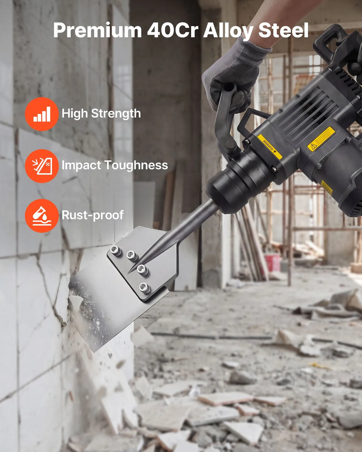VEVOR SDS Max grīdas skrāpis 630 × 150 mm, kalta uzgalis ar SDS Max kātu, perforatoriem, termiski apstrādāts 40Cr leģētais tērauds lamināta, flīžu un javas noņemšanai