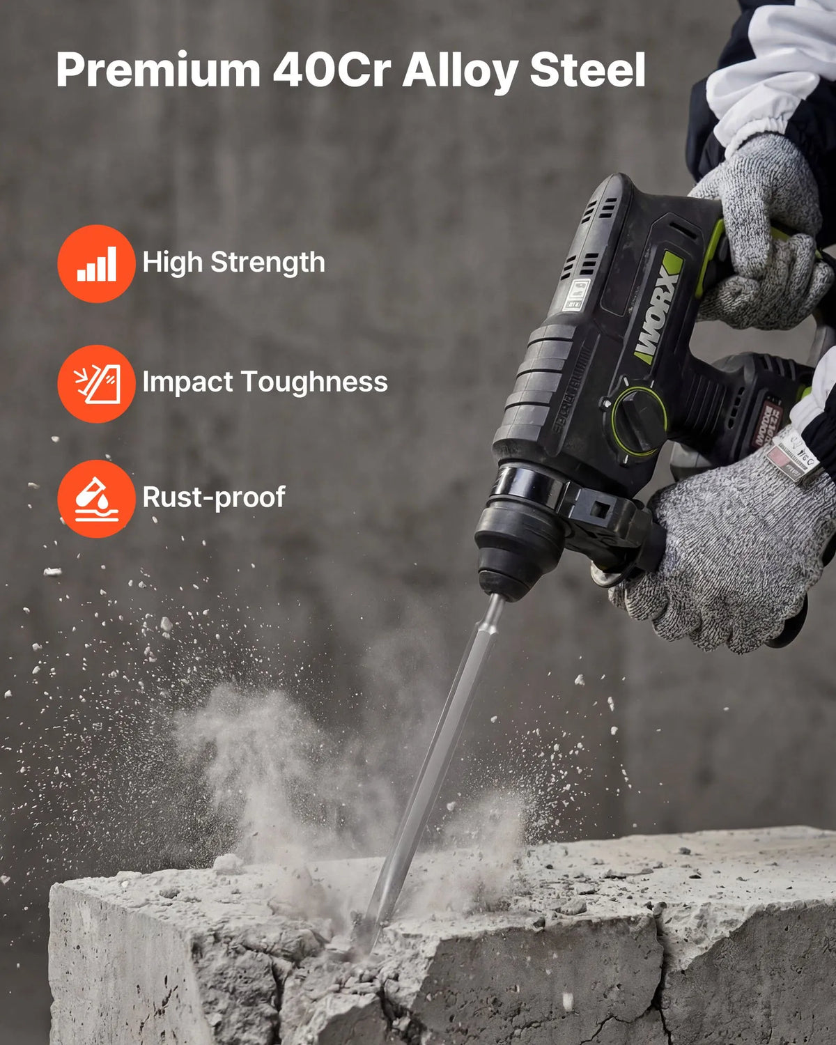 VEVOR SDS Plus Chisel Set 4 Pieces, Perforator Bits with Pointed, Flat and Angled Chisels, Heat-Treated 40Cr Alloy Steel for Concrete, Bricks and Demolition Work