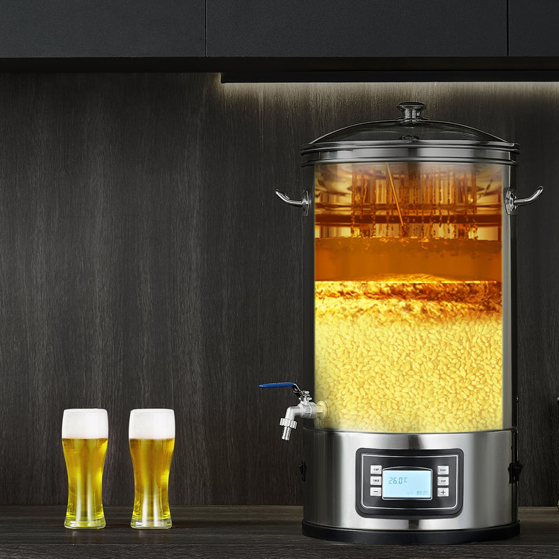 VEVOR elektriskā alus brūvēšanas sistēma, 30 l katls, 304 nerūsējošais tērauds, stikla vāks, rokturis, krāns, elektroniska vadība