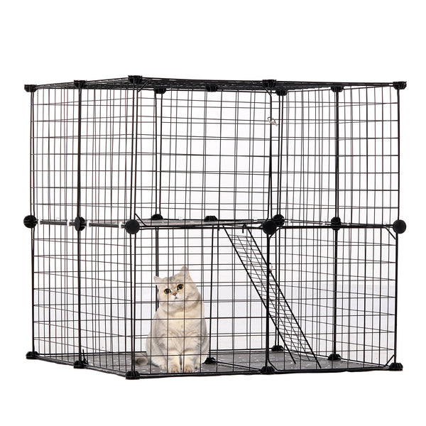 VEVOR liels divlīmeņu kaķu būris 71 x 71 x 71 cm metāla režģa voljērs ar kāpnēm
