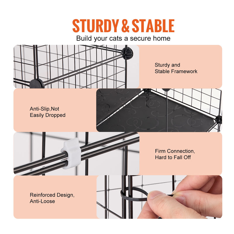 VEVOR liels divlīmeņu kaķu būris 71 x 71 x 71 cm metāla režģa voljērs ar kāpnēm