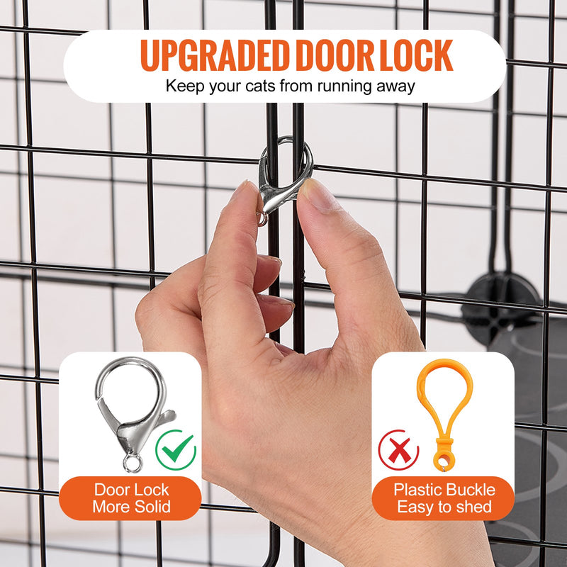 VEVOR liels divlīmeņu kaķu būris 71 x 71 x 71 cm metāla režģa voljērs ar kāpnēm