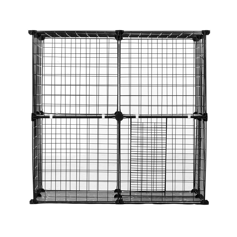 VEVOR liels divlīmeņu kaķu būris 71 x 71 x 71 cm metāla režģa voljērs ar kāpnēm